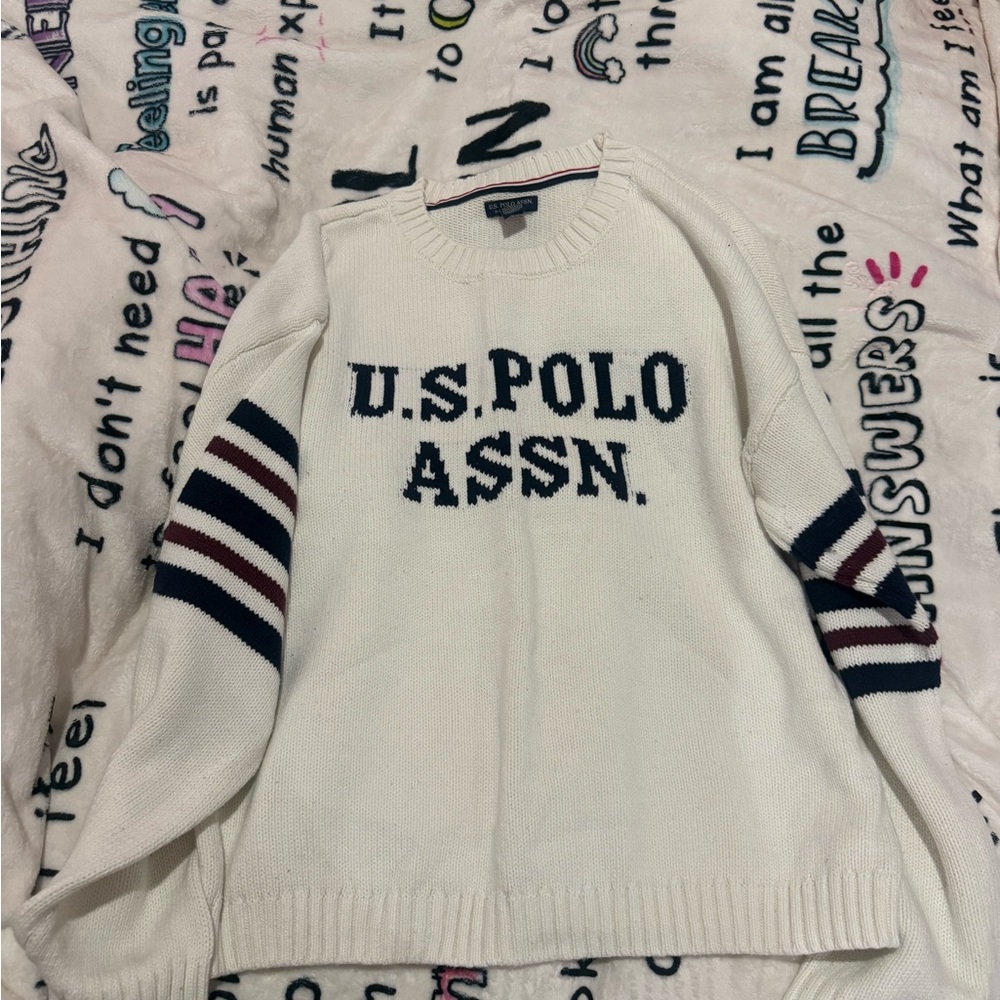 U.S. Polo Assn. Cream Sweater with Red and Blue Trim